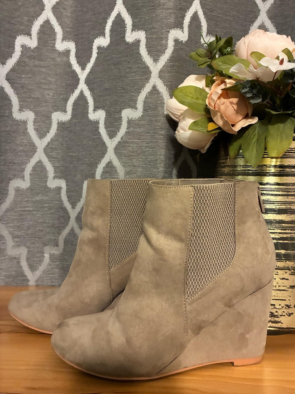 torrid Taupe Wedge Ankle Booties